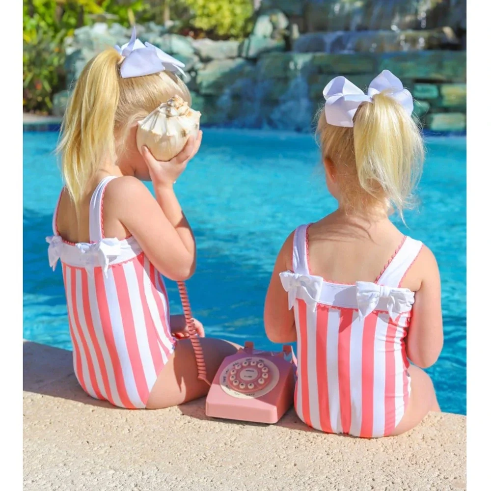 The Beaufort Bonnet Company Girl's Shannon Bow Swimsuit Striped Size 6